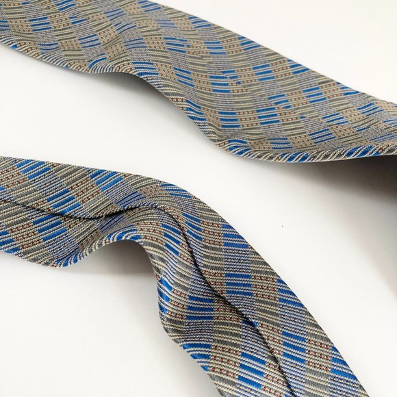 Hermès Paris Blue Check Pattern Silk Tie for Men - Picture 9 of 9